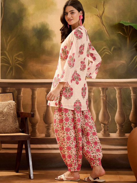 Sangria Women Linen Floral Printed Short Kurti With Farshi Salwar Set - Image 6