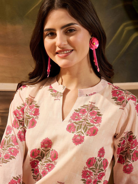 Sangria Women Linen Floral Printed Short Kurti With Farshi Salwar Set - Image 3