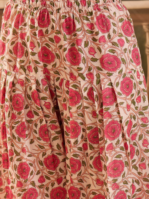 Sangria Women Linen Floral Printed Short Kurti With Farshi Salwar Set - Image 4