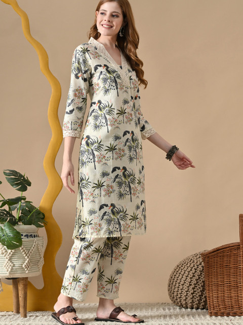 BKApparels Women Floral Printed Regular Pure Cotton Kurta with Pyjamas - Image 4