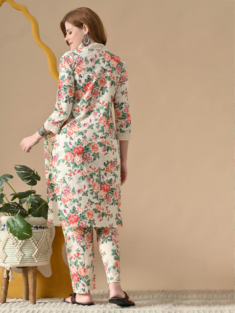 BKApparels Women Floral Printed Thread Work Pure Cotton Kurta with Pyjamas - Image 4