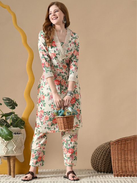 BKApparels Women Floral Printed Thread Work Pure Cotton Kurta with Pyjamas - Image 5