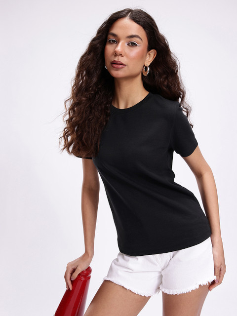 Kook N Keech Solid Ribbed Short Sleeve T-shirt