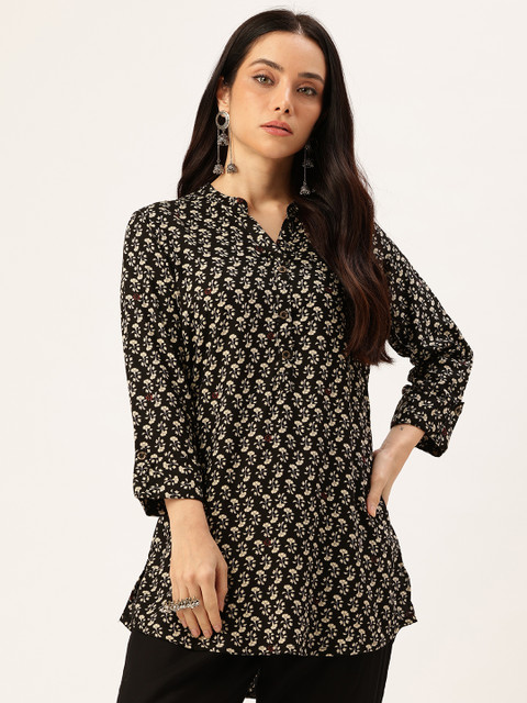 AMUKTI Viscose Rayon Mandarin Collar Printed Tunic