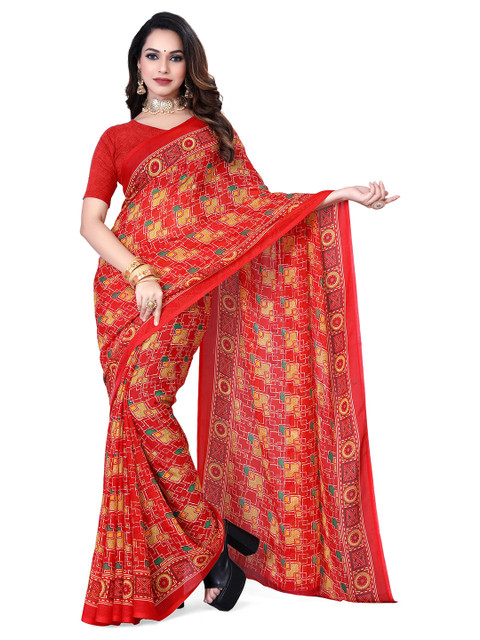 HARIOM FASHION Girls Red Sarees
