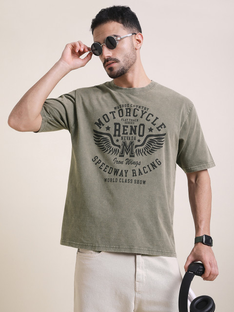 DILLINGER Men Oversized Short Sleeve Acid Washed Printed Tshirt