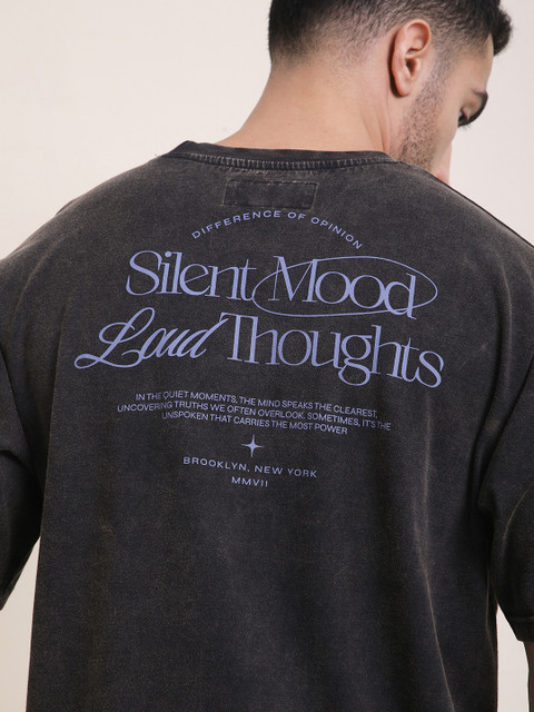 Difference Of Opinion Men Oversized Acid Wash Printed Tshirt