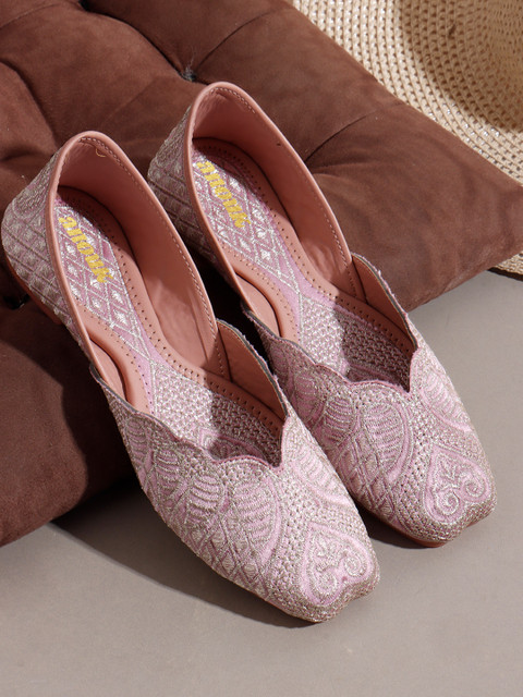 Anouk Women Woven Design Embellished Slip-On Mojaris Flats