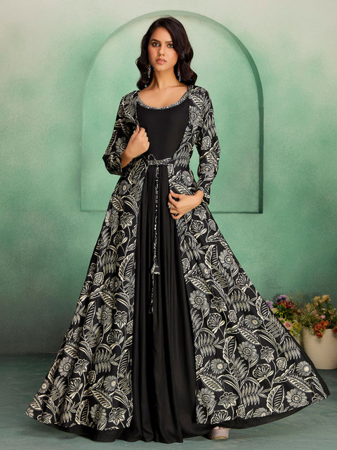 MADHURAM Embroidered Three-Fourth Sleeves Gown Ethnic Dress