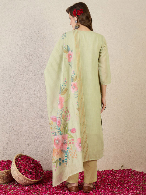 Indo Era Women Floral Embroidered Thread Work Pure Cotton Kurta with Trousers & Dupatta - Image 5