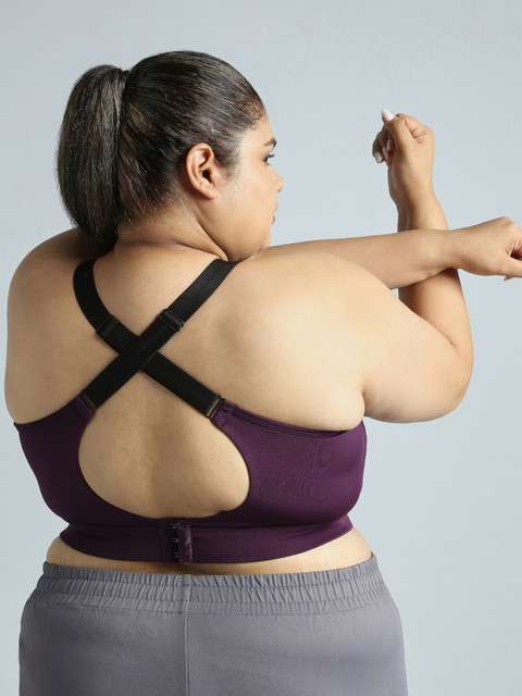 Cult Women Wine Adjustable Strap Training High Support Plus Size Sports Bra