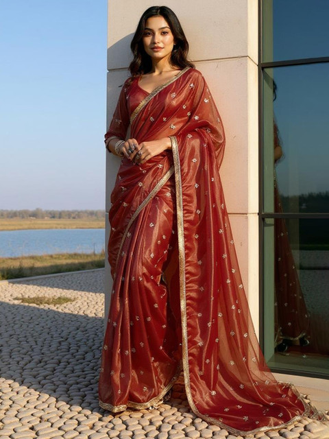 Anouk Floral Zari Organza Saree
