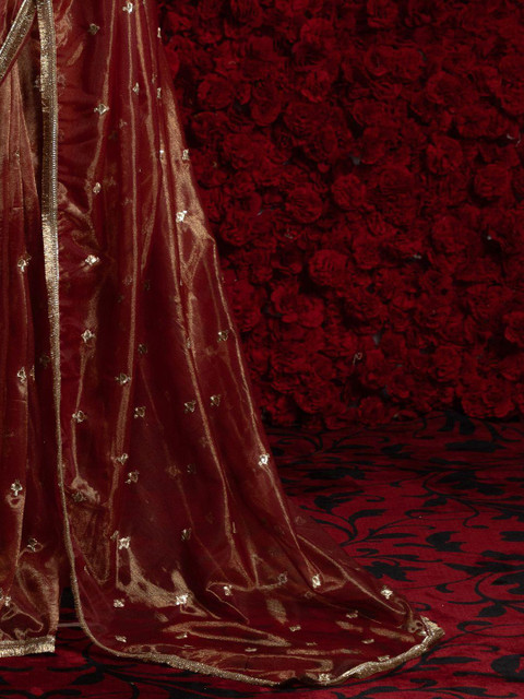 Anouk Floral Zari Organza Saree - Image 6