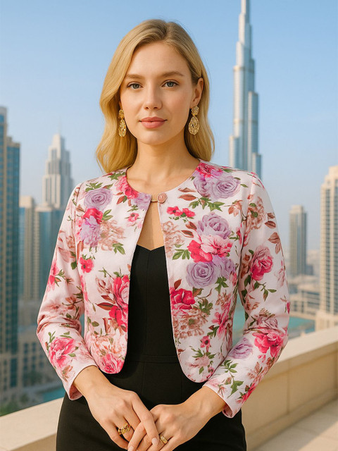 FLYING FEST Women Printed Crop Button Shrug