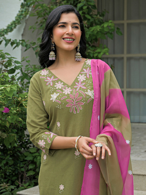 SANISA Women Floral Embroidered Kurta with Trousers & Dupatta - Image 7