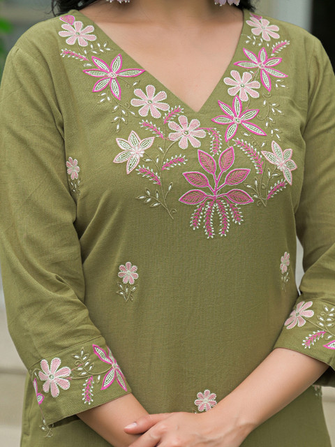 SANISA Women Floral Embroidered Kurta with Trousers & Dupatta - Image 3
