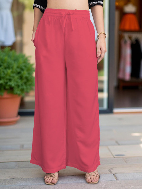 Jinfo Women Peach Viscose Rayon Parallel Pocket Palazzo
