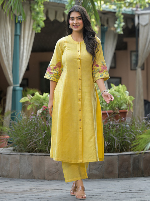 The Hope Panelled Round Neck Pure Cotton A-Line Kurta With Trousers