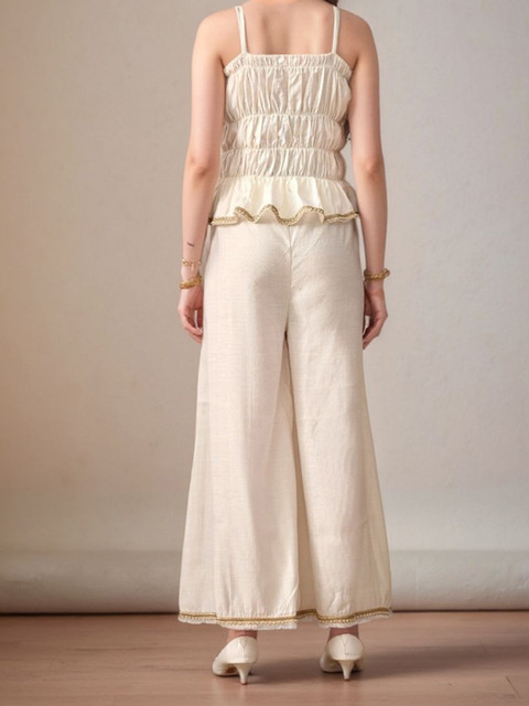 Sangria Women Embellished Shoulder Straps Tube Top with Trouser Co-Ords - Image 4