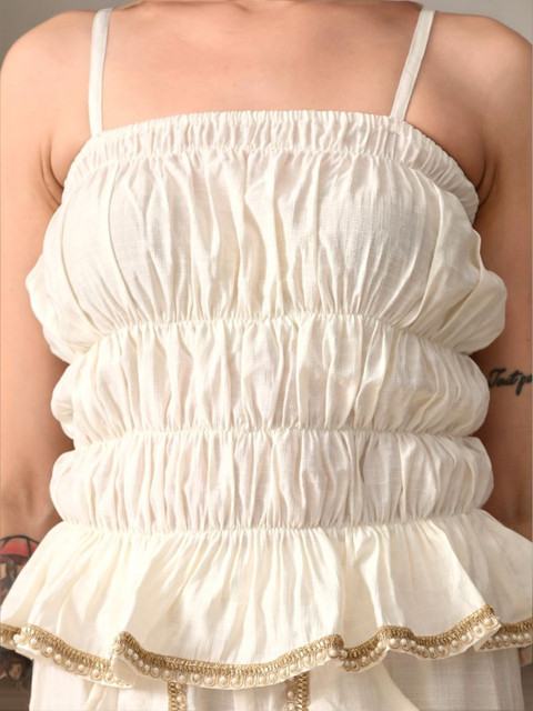 Sangria Women Embellished Shoulder Straps Tube Top with Trouser Co-Ords - Image 2
