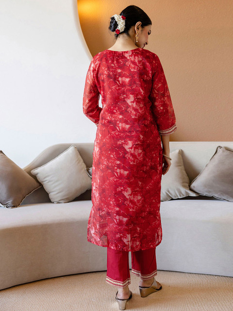 SANISA Women Floral Printed Regular Mirror Work Kurta with Trousers & Dupatta - Image 5