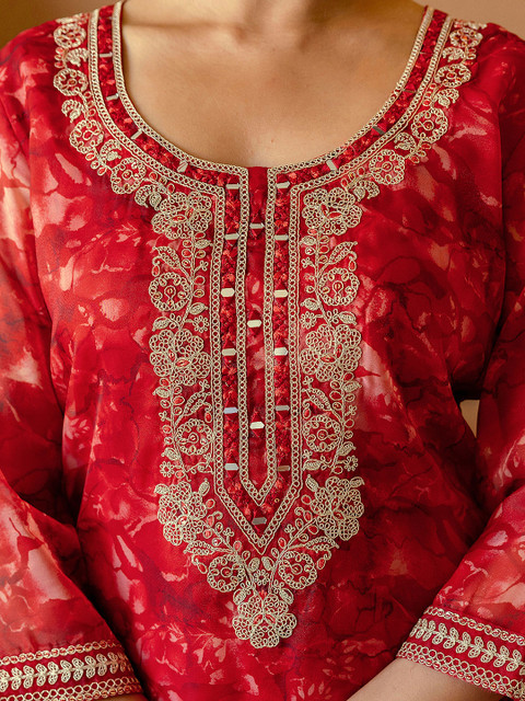 SANISA Women Floral Printed Regular Mirror Work Kurta with Trousers & Dupatta - Image 3