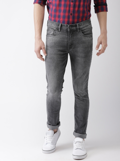 HIGHLANDER Men Grey Slim Fit Mid-Rise Clean Look Stretchable Cropped Jeans