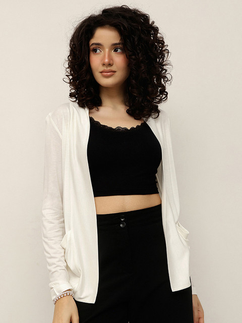 Espresso Off-White Solid Open Front Shrug