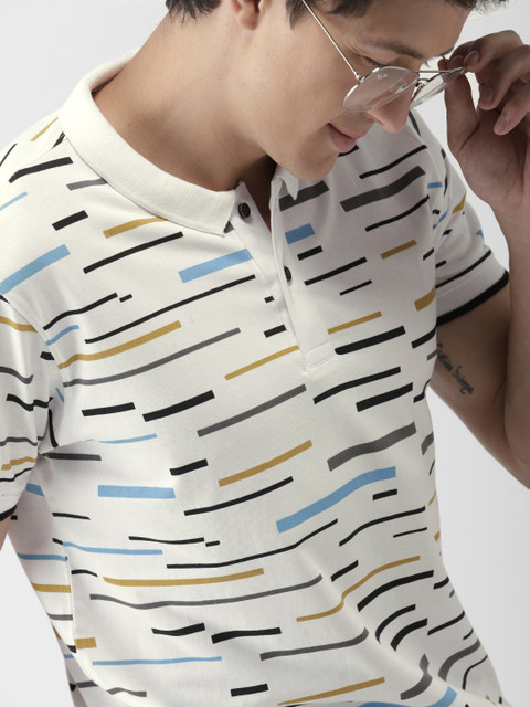 Mast & Harbour Men White Printed Polo Collar T-shirt