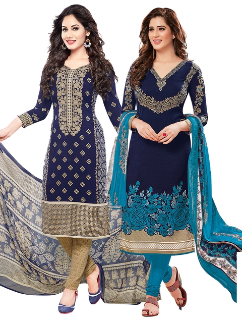Ishin Combo of 2 Unstitched Salwar Suit Dress Material With Dupatta