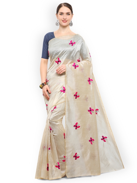 Saree mall Beige Silk Blend Embroidered Bhagalpuri Saree