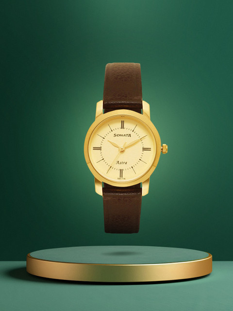 Sonata Quartz Analog With Champagne Dial Watch For Women - Nt87018yl01w