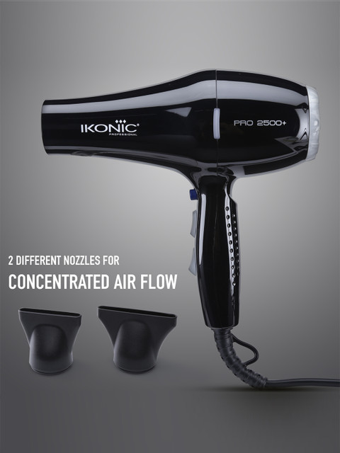 Ikonic Professional Pro 2500+ Hair Dryer with 2 Interchangeable Nozzles - Black - Image 3