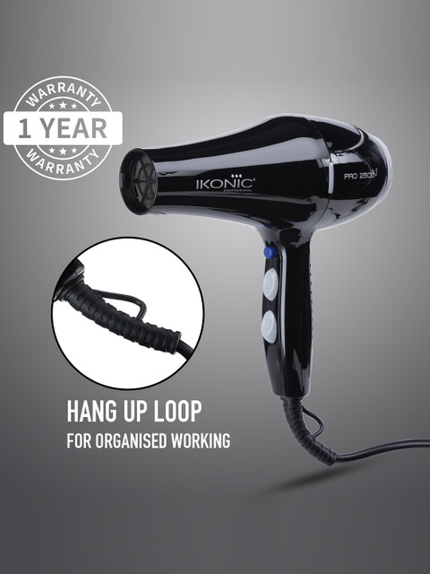 Ikonic Professional Pro 2500+ Hair Dryer with 2 Interchangeable Nozzles - Black - Image 7