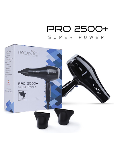 Ikonic Professional Pro 2500+ Hair Dryer with 2 Interchangeable Nozzles - Black - Image 2