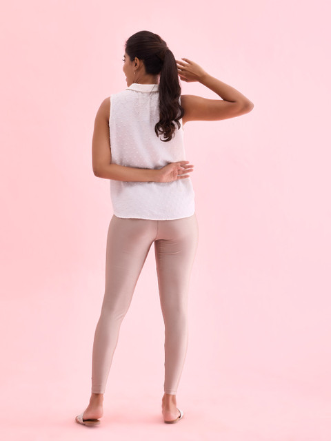 Go Colors Women Beige Shimmered Ankle-Length Leggings - Image 3