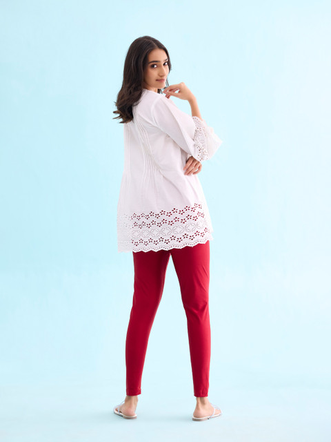 Go Colors Women Red Solid Skinny Fit Shimmer Ankle-Length Leggings - Image 3