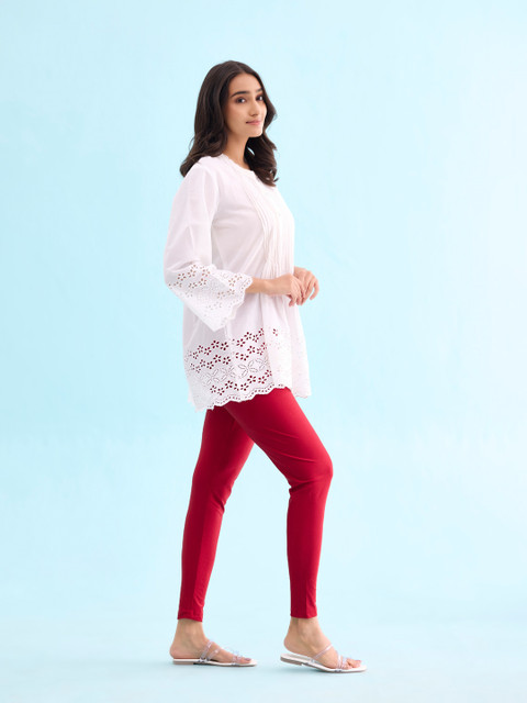 Go Colors Women Red Solid Skinny Fit Shimmer Ankle-Length Leggings - Image 2