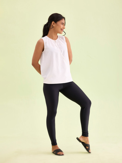 Go Colors Women Black Solid Skinny Fit Shimmer Ankle-Length Leggings - Image 2