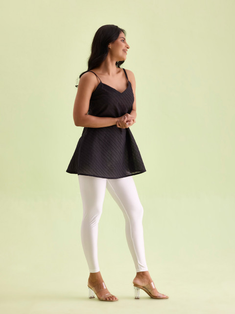 Go Colors Women White Solid Skinny Fit Shimmer Ankle-Length Leggings - Image 2