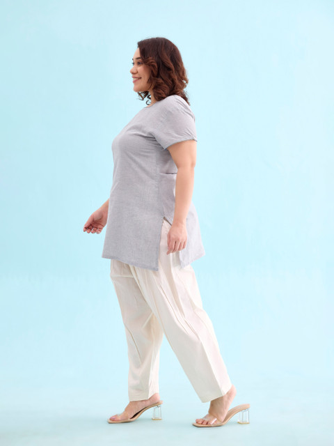 Go Colors Off-White Relaxed Fit Solid Salwar - Image 2