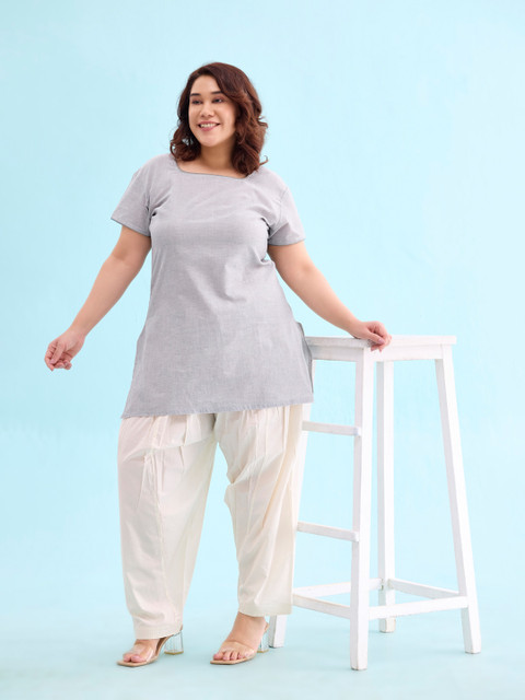 Go Colors Off-White Relaxed Fit Solid Salwar - Image 4