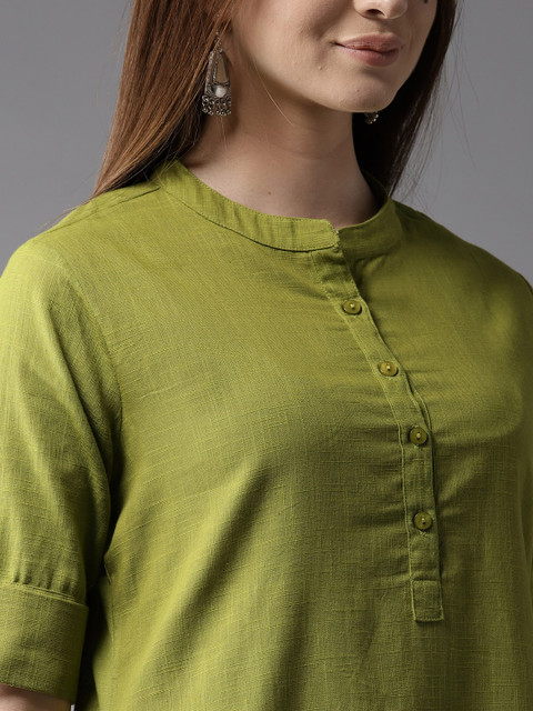HERE&NOW Women Sap Green Solid Symmetric Kurta - Image 2