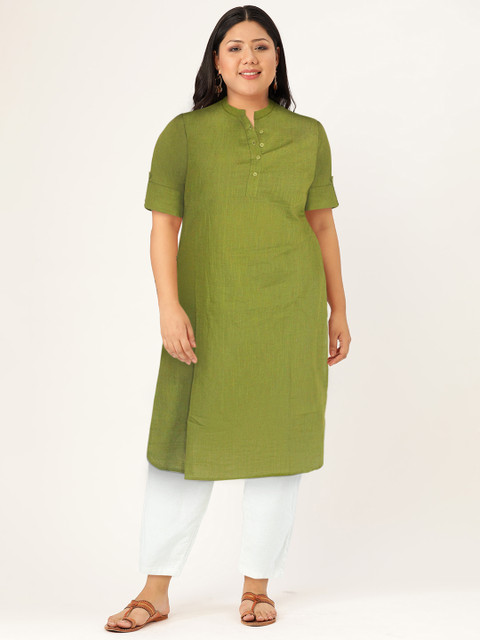 HERE&NOW Women Sap Green Solid Symmetric Kurta - Image 5