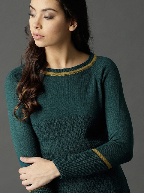 Roadster Women Green Self-Design Pullover
