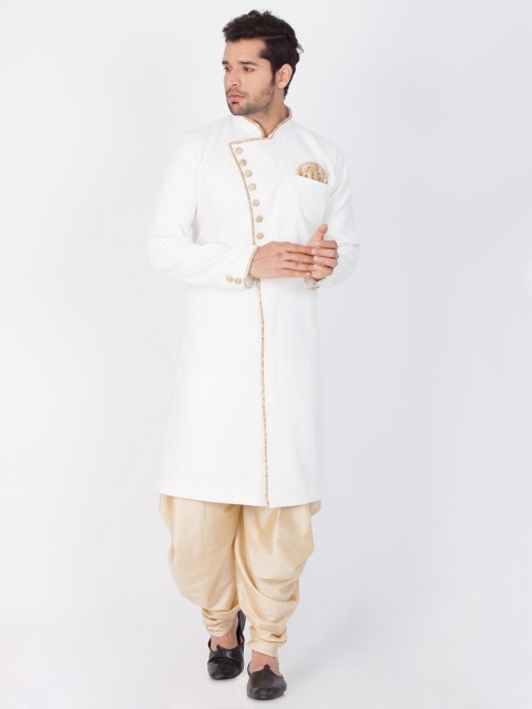 Vastramay Men White & Beige Sherwani with Dhoti Pants