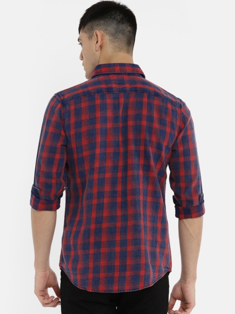 Being Human Clothing Men Red & Blue Slim Fit Checked Casual Shirt - Image 4