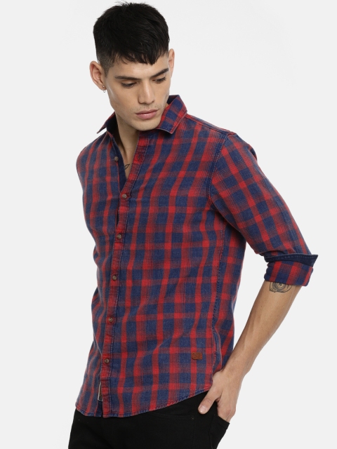 Being Human Clothing Men Red & Blue Slim Fit Checked Casual Shirt - Image 3
