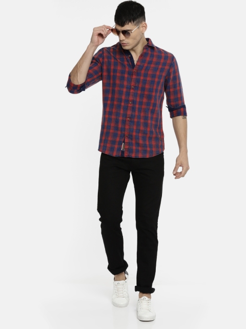 Being Human Clothing Men Red & Blue Slim Fit Checked Casual Shirt - Image 5