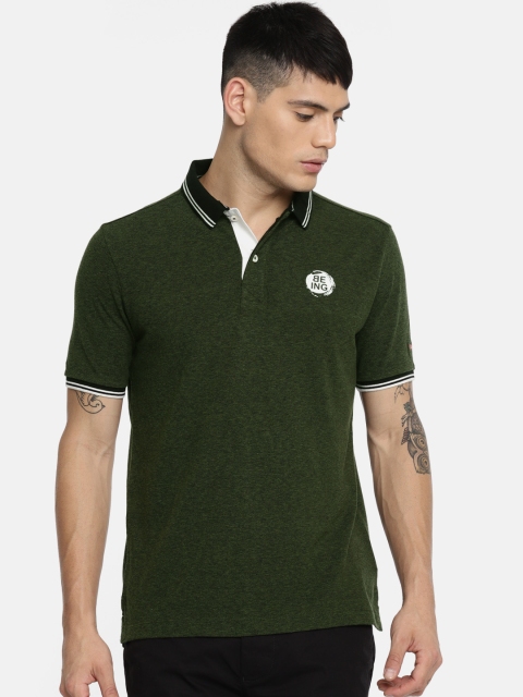 Being Human Clothing Men Green Solid Polo Collar T-shirt